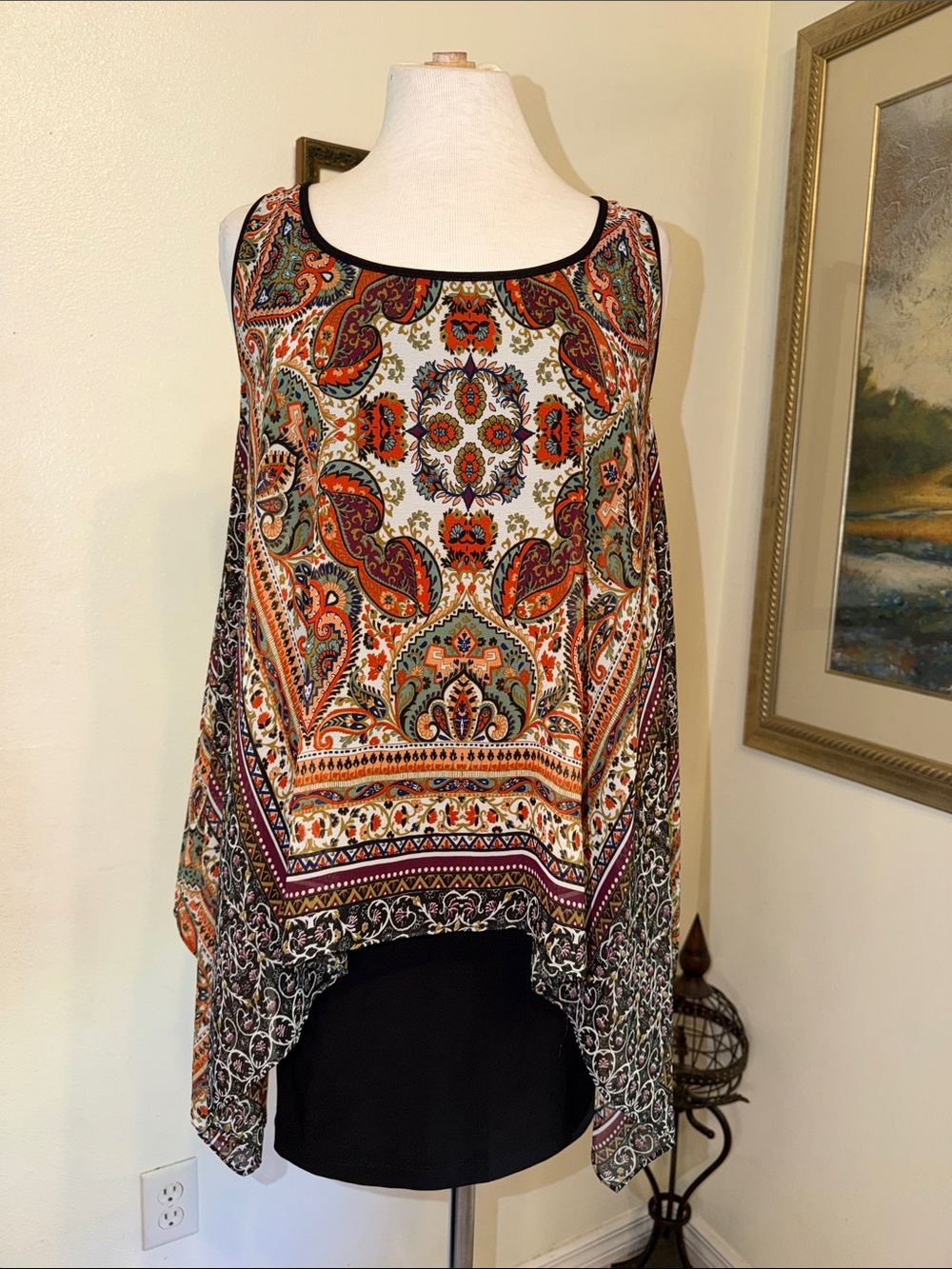 S.L. Fashions Paisley Print Chiffon Handkerchief Cover Dress Size 6